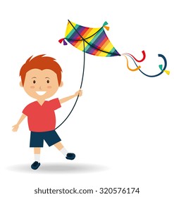 Kite childhood games cartoon design, vector illustration.