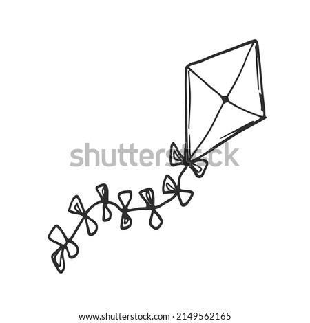 A kite in the clouds.A simple sketch drawn by hand.Summer vector illustration in Doodle style. Isolated object on a white background. For the design of icons, logos, and children's coloring books.