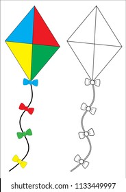 Kite. Coloring Book, Game For Kids. Vector Illustration.