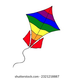 A kite in the colors of the LGBT community. Hand Drawn. Freehand drawing. Doodle. Sketch. Outline.