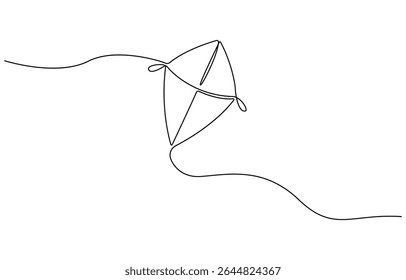 Kite continuous one line art drawing of minimalist logo vector icon illustration, Outline kite vector one line continuous drawing background.