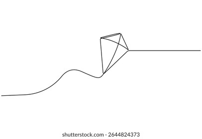 Kite continuous one line art drawing of minimalist logo vector icon illustration, Outline kite vector one line continuous drawing background.