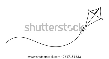 Kite continuous one line art drawing of minimalist logo vector icon illustration, Outline kite vector one line continuous drawing background, Kite continuous one line drawing of outline vector.