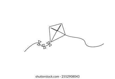 Kite continuous one line drawing of outline vector illustration, Vector Kite, Continuous one line drawing, Continuous single line drawing of kite vector illustration.