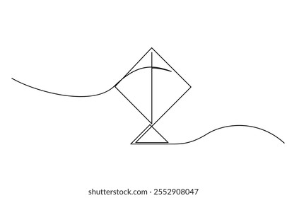 Kite continuous one line drawing of outline vector illustration, Vector Kite, Continuous one line drawing, Continuous single line drawing of kite vector illustration.