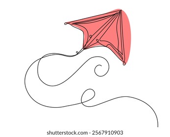 Kite continuous one line drawing of outline vector illustration