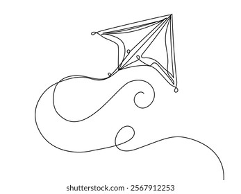 Kite continuous one line drawing of outline vector illustration