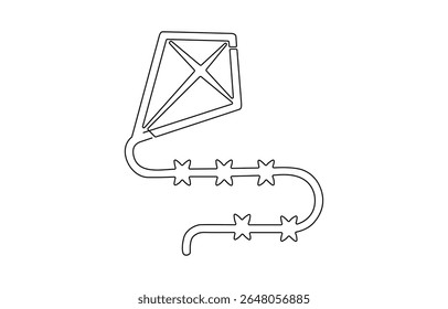 Pipa contínua um desenho de linha de ilustração vetorial de contorno, Pipa vetorial, desenho contínuo de uma linha, Vetor de pipa de contorno uma linha de plano de fundo de desenho contínuo. 
