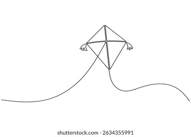 Kite continuous single line art drawing and minimalist style outline vector