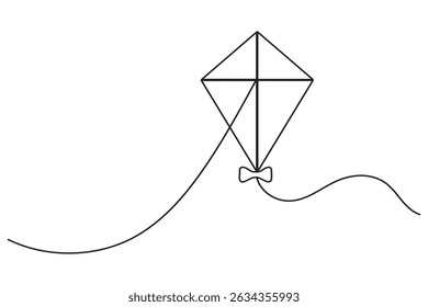 Kite continuous single line art drawing and minimalist style outline vector