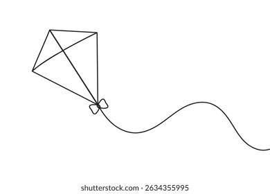 Kite continuous single line art drawing and minimalist style outline vector