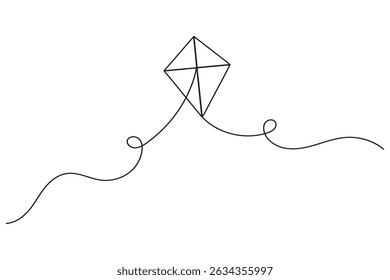 Kite continuous single line art drawing and minimalist style outline vector