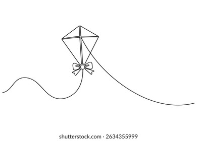 Kite continuous single line art drawing and minimalist style outline vector