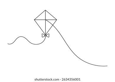 Kite continuous single line art drawing and minimalist style outline vector