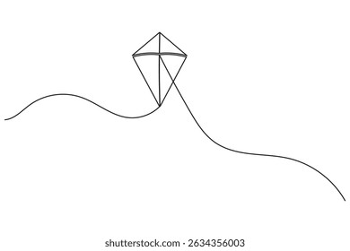 Kite continuous single line art drawing and minimalist style outline vector