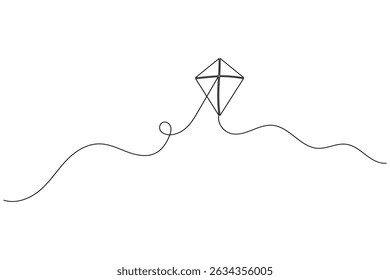 Kite continuous single line art drawing and minimalist style outline vector