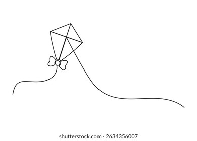 Kite continuous single line art drawing and minimalist style outline vector