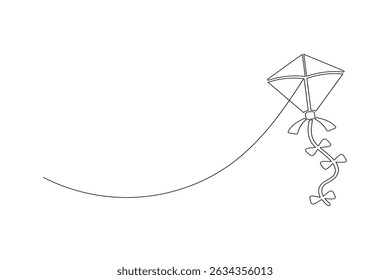 Kite continuous single line art drawing and minimalist style outline vector
