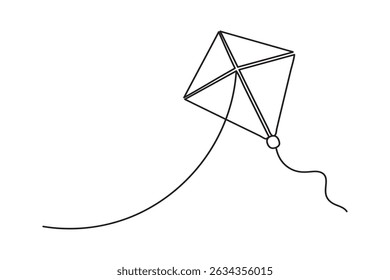 Kite continuous single line art drawing and minimalist style outline vector