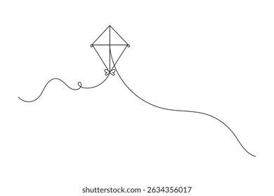 Kite continuous single line art drawing and minimalist style outline vector