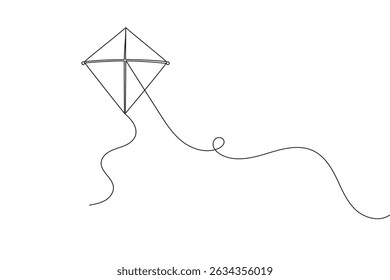 Kite continuous single line art drawing and minimalist style outline vector