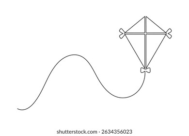 Kite continuous single line art drawing and minimalist style outline vector