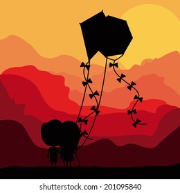 Kite design over landscape background, vector illustration