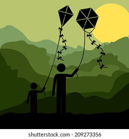 Kite design over landscape background, vector illustration