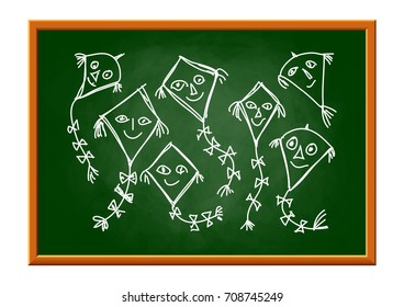 Kite drawing on blackboard