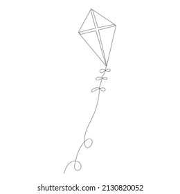 kite drawing in one continuous line, isolated vector