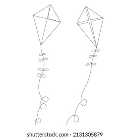 kite drawing in one continuous line, isolated vector