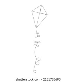 kite drawing in one continuous line, isolated vector