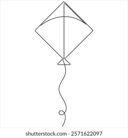 Kite drawing in one continuous line isolated sketch vector illustration