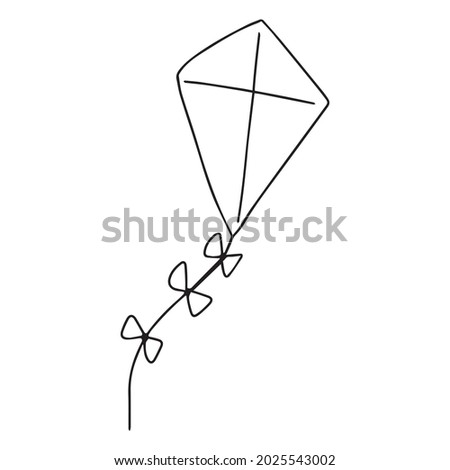 The kite is drawn with a black stripe in the doodle style.