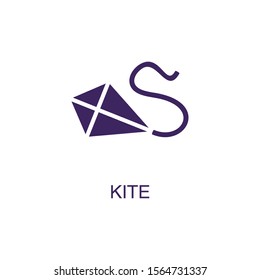 Kite element in flat simple style on white background. Kite icon, with text name concept template