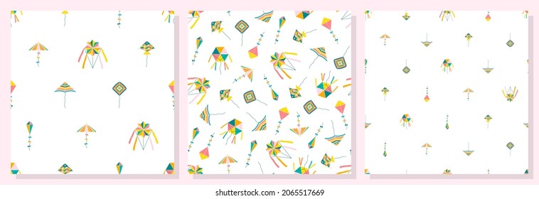 Kite festival seamless pattern vector set