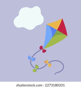 Kite flat clipart vector illustration, isolated on gray background.