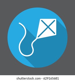 Kite flat icon. Round colorful, circular button vector sign with long shadow effect. Flat style design