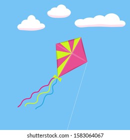 A kite flies in the sky, vector illustration, picture for children