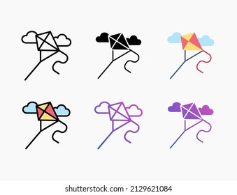 Kite fly icon set with line, outline, flat, filled, glyph, color, gradient. Editable stroke and pixel perfect. Can be used for digital product, presentation, print design and more.