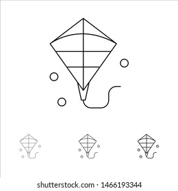 Kite, Flying, Festival Bold and thin black line icon set. Vector Icon Template background