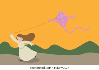 Kite flying kite flat illustration