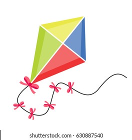 Kite flying. icon flat, cartoon style. Isolated on white background. Vector illustration, clip-art