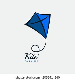 Kite Flying Logo Design. Mit handgezeichnet und blau. Einfache, minimalistische, Premium- und Luxus-Logo-Vektorgrafik