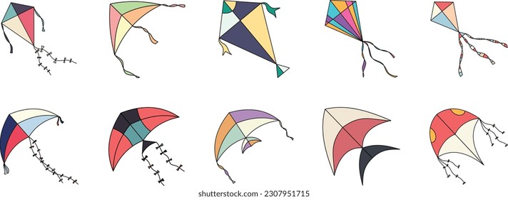 Kite Flying Outline Illustration Design