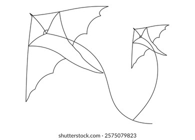 Kite flying in the sky continuous one line drawing of  outline line vector  art illustration
