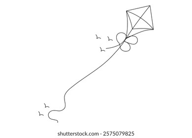 Kite flying in the sky continuous one line drawing of  outline line vector  art illustration
