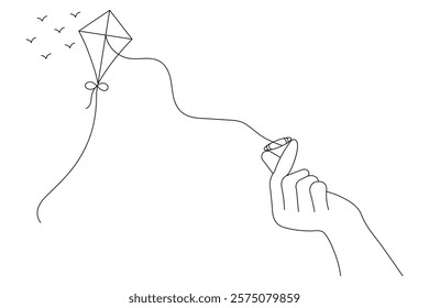 Kite flying in the sky continuous one line drawing of  outline line vector  art illustration
