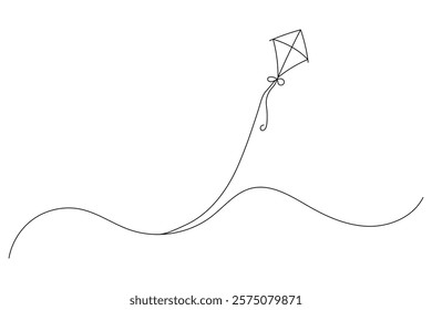 Kite flying in the sky continuous one line drawing of  outline line vector  art illustration
