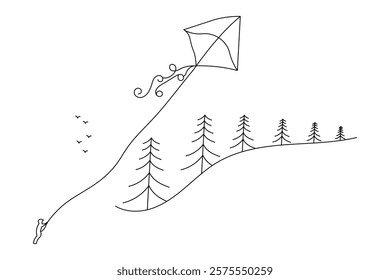 Kite flying in the sky Continuous one line art drawing of scissors vector illustration design
